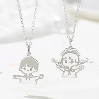 silvology 925 sterling silver sketch cartoon couple pendant necklace childhood sweetheart creative necklace birthday jewelry 925
