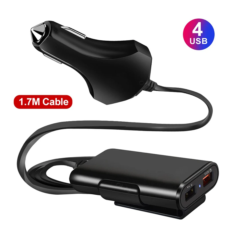 vaorlo vehicle mounted mobile charger 12v 60w 4 ports usb qc3 0 fast mobile phone car charger adapter portable charger plug free global shipping