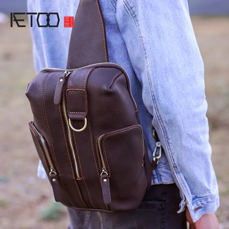 AETOO винтажная индивидуальная нагрудная сумка мужская кожаная ручная crazy horse