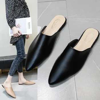 Pointed Toe Flat Slippers spring summer outdoorshoes woman mules slippers Baotou flat heel sets semi slippers Mueller shoes 1