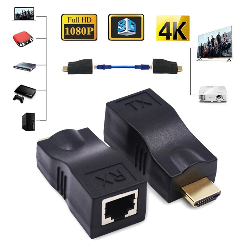 1 пара 4K 1080P 3D HDMI удлинитель через Один RJ45 Cat 5e/6 сетевой Ethernet адаптер |