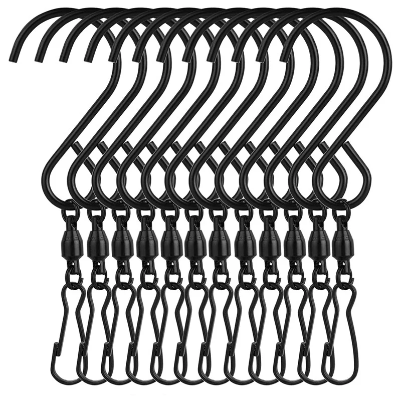 

12 Pack Swivel Hooks Clips Wind Spinner S Hook Clips Hanging Wind Chimes Party Supplies (Black)