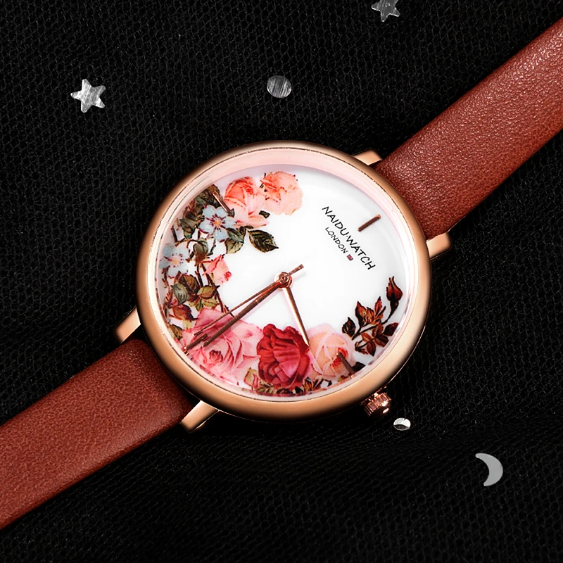 Классический Цветочный ультра тонкий ремешок часы Роскошные женские наручные