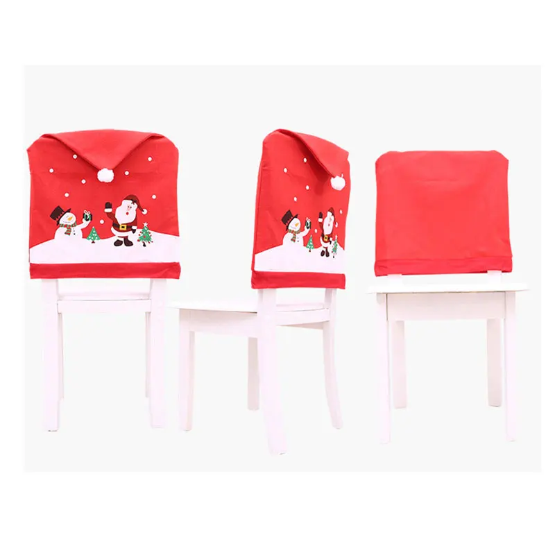 Чехол на стул обеденный стол Санта Клаус снеговик красный колпачок орнамент