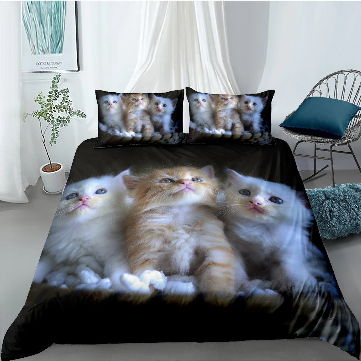 

Комплект постельного белья с 3D рисунком кошек, пододеяльник, одеяло, модель 173*230 230*230 265*230 180*210, черное домашнее белье