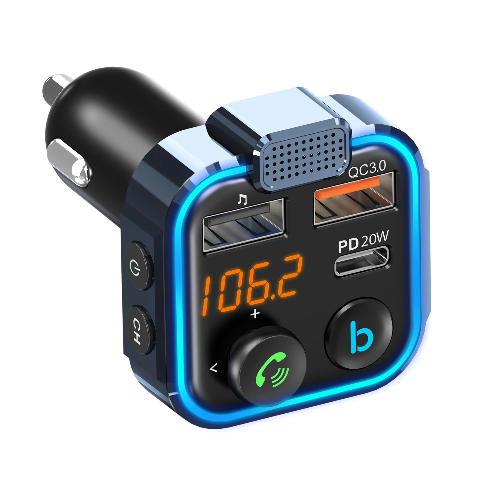 

FM-трансмиттер автомобильный, Bluetooth 5,0, 2 USB-порта