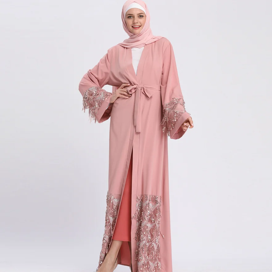 

2021 Muslim New Fashion Temperament Sequin Dress Cardigan Dubai Robes Dress Muslim Dress Woman Abaya European Clothing