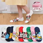 Носки Disney женские короткие с Микки и Минни Маусом, милые невидимые хлопковые носки с героями мультфильмов по щиколотку для девочек, летние Нескользящие