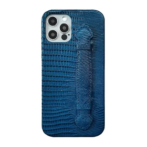 blue genuiune leather hand strap holder case for iphone 12 pro max 12pro 5g phone 2021 luxury cute lizard slim cover accessories free global shipping