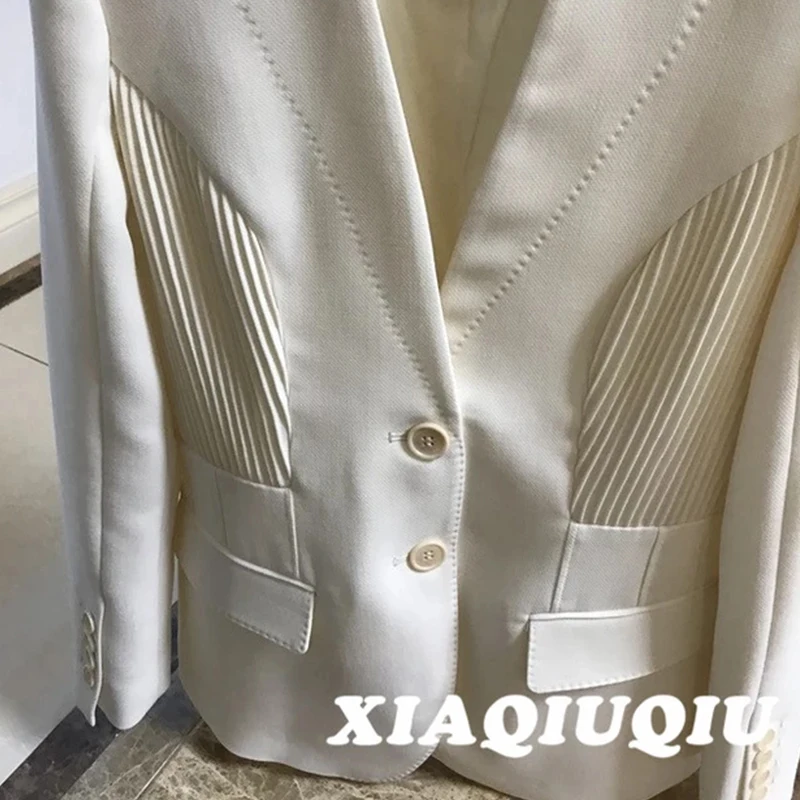 

2021 Spring And Autumn False Collar Pleated Blazer CoatS Belt For Women's Fashion Elegant Long Sleeve Causal Suit Jackets Female