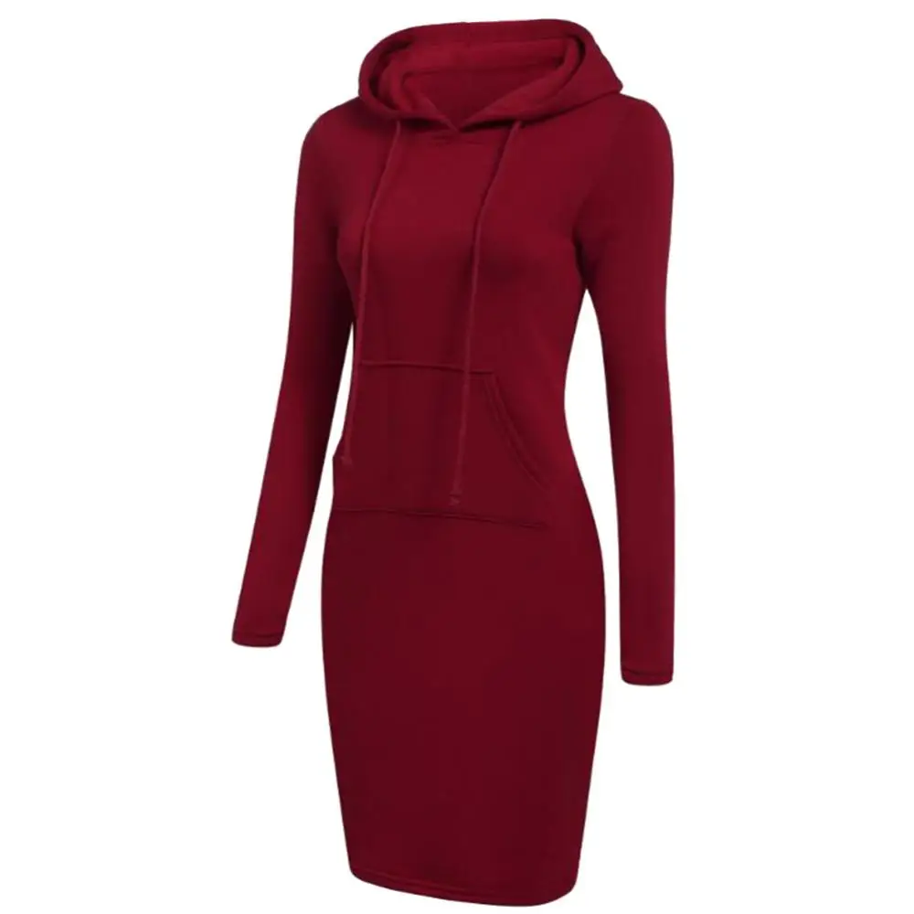 Women Autumn Winter  Casual  Hoodie Solid Color Hoodie Sport Hoodie Long Sleeve Sweatshirt Pocket Long Slim Pullovers Ladies