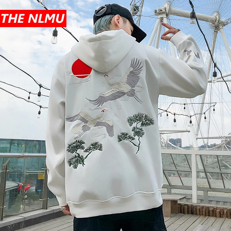 Мужской пуловер с вышивкой в китайском стиле Повседневная Толстовка капюшоном