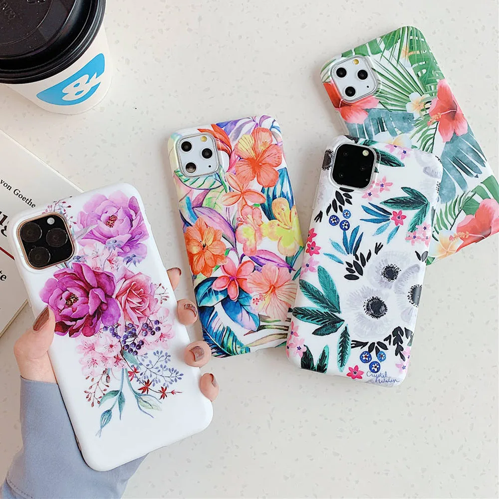 

Luxury Flower Silicone Phone Cases For iphone 12 Mini 11 Pro XR XS Max X 7 8 6 6S Plus Case Cover IMD Soft TPU Back Funda