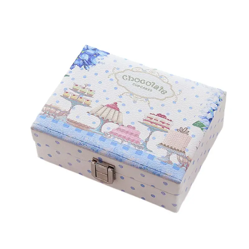 

2021 New Creative Portable Travel Jewelry Case PU with Lock Mirror Lipstick Ring Ear Stud Earrings Storage Box