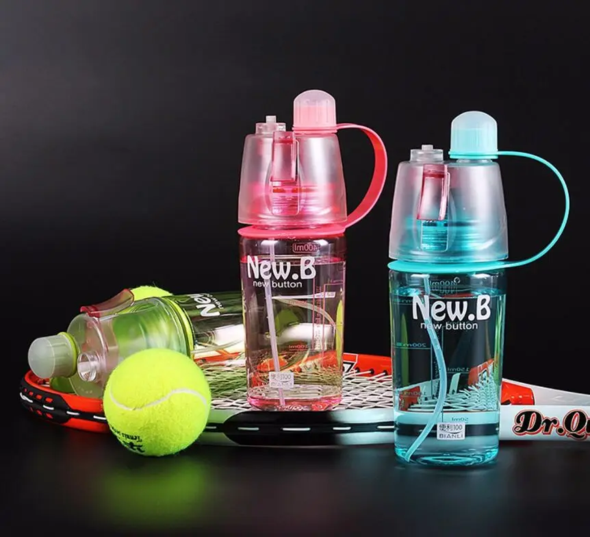 

New Creative Spray Water Bottle Portable Atomizing Bottles Outdoor Sports Gym Drinking Drinkware Bottles Shaker 400ML 600ML