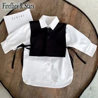 Комплект из 2 предметов для девочек, блузка, платье + жилет, модная уличная одежда, черный и белый цвета, от 2 до 12 лет, весна-осень
