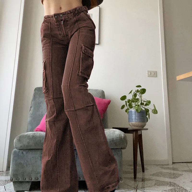 

Women 's High Waist Wide Leg Baggy Jeans Side Pocket Denim Pants Vintage Cargo Pants Boyfriend Trousers Y2K Streetwear