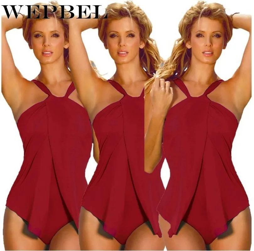 

WEPBEL Swim Dress Beach Wear Push Up Plus Size Swimsuit Sport One Piece Swim Wear Women Halter Tops Swimwear Padded Monokini