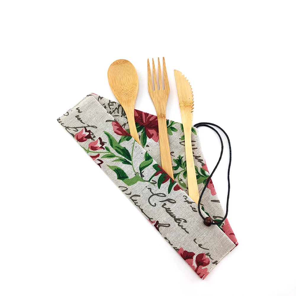 Набор бамбуковой посуды из 3 предметов дорожная посуда экологичный бамбуковый