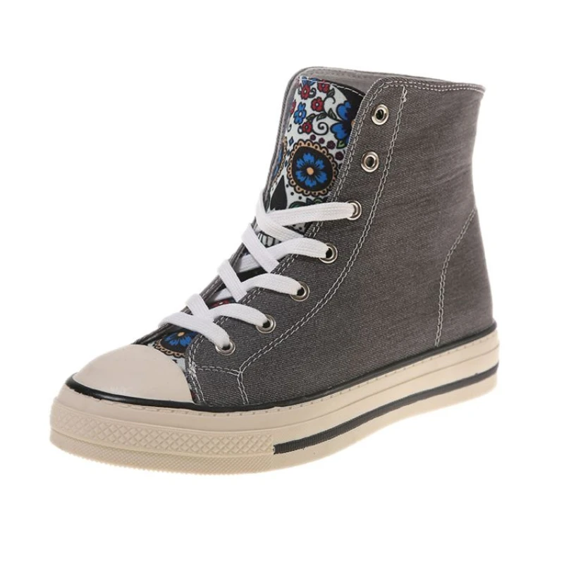 

2021 New Autumn Winter New Fashion Women Printing Lace Up Casual High Top Canvas Board Shoes Comfortable Hot Women Shoes KP146