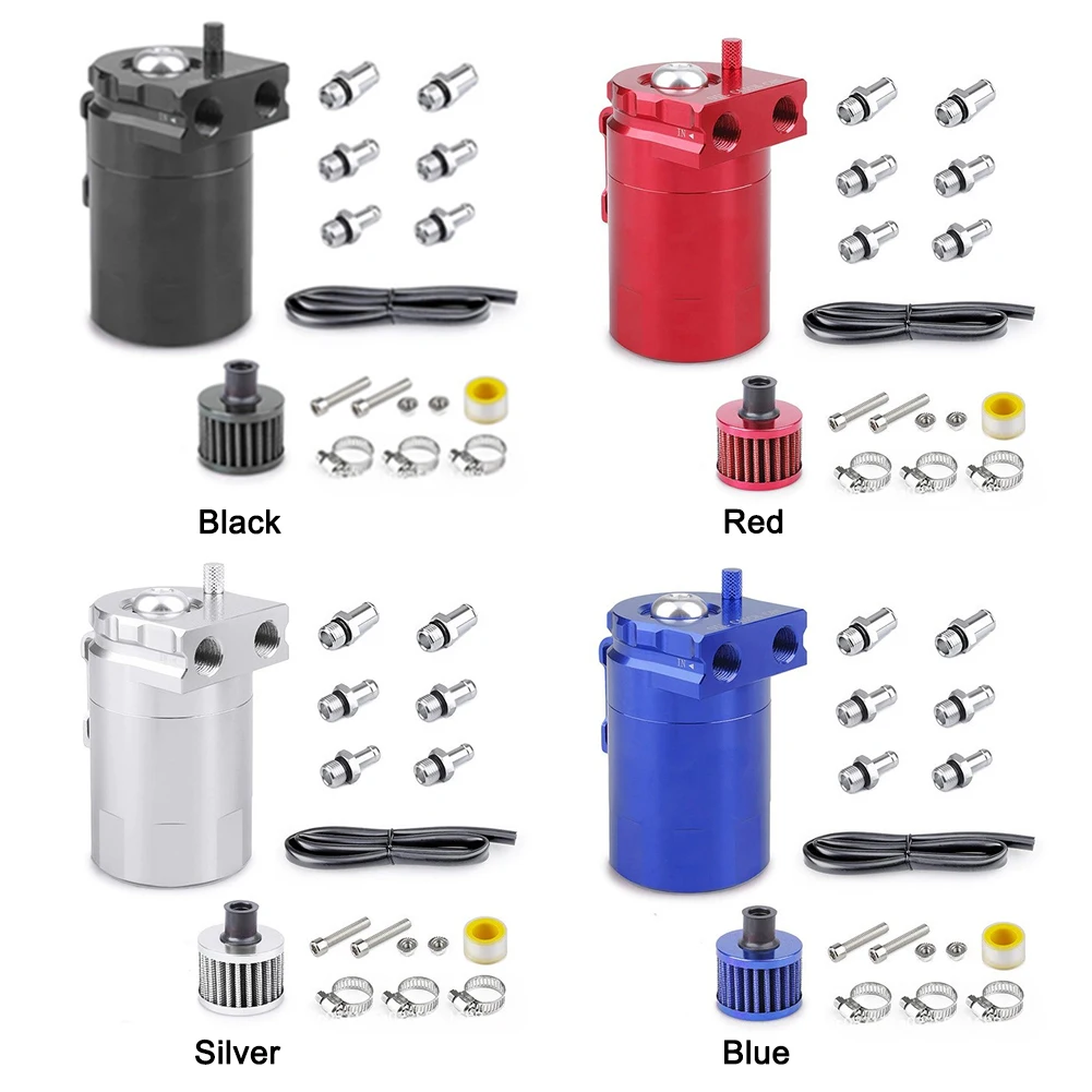 

Black/Silver/Red/Blue.Baffled 300ML Car Oil Trap Catch Can Tank Set with Air Filter Hose Fuel Reservoir 113 * 68 mm/4.4X2.7in