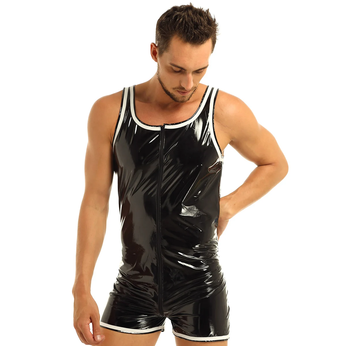 IEFiEL, мужское нижнее белье, сексуальная клубная одежда, Wetlook, панк, бодибилдинг, передняя молния, боксеры, трусы, трико, боди, костюмы, вечерние, комбинезон