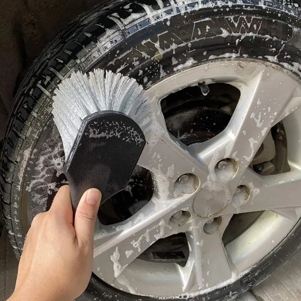 Универсальная компактная мягкая щетка для мытья шин, короткая ручка, щетка для мытья обода шин для автомобиля, щетка для чистки колес