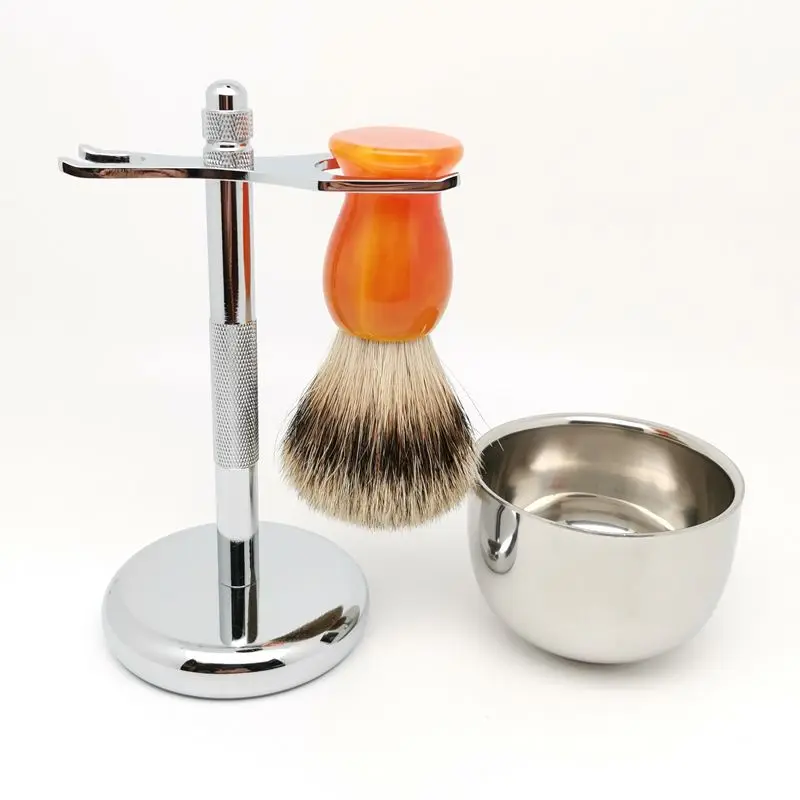 TEYO Silvertip Badger Hair Shaving Brush  Shaving Stand and Bowl Set