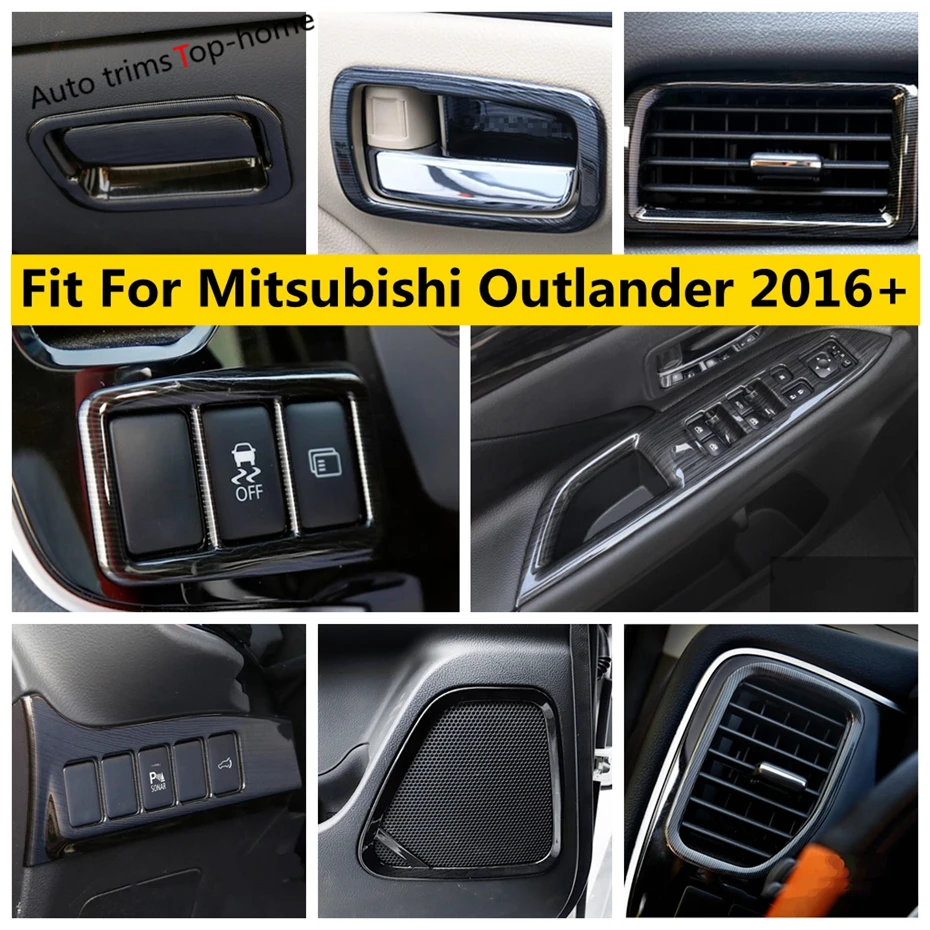 

Black Brushed Accessories For Mitsubishi Outlander 2016 - 2020 Head Lights Button / Door Speaker / Air AC Outlet Vent Cover Trim