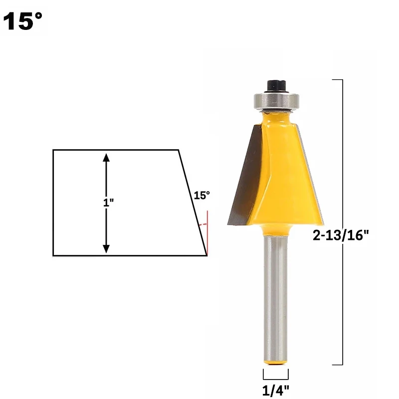 

1pc 1/4" Shank 15 Degree 22.5 Degree Chamfer Bevel Edging Router Bit Milling Cutter for Wood Woodworking Bits MC01027