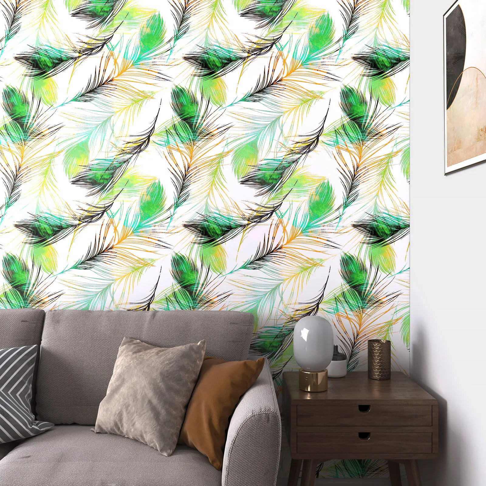 

Striped Feather Self Adhesive Wallpapers Tropical Style Stickers Old Furniture Renovation Room Background Wall Decorative Films