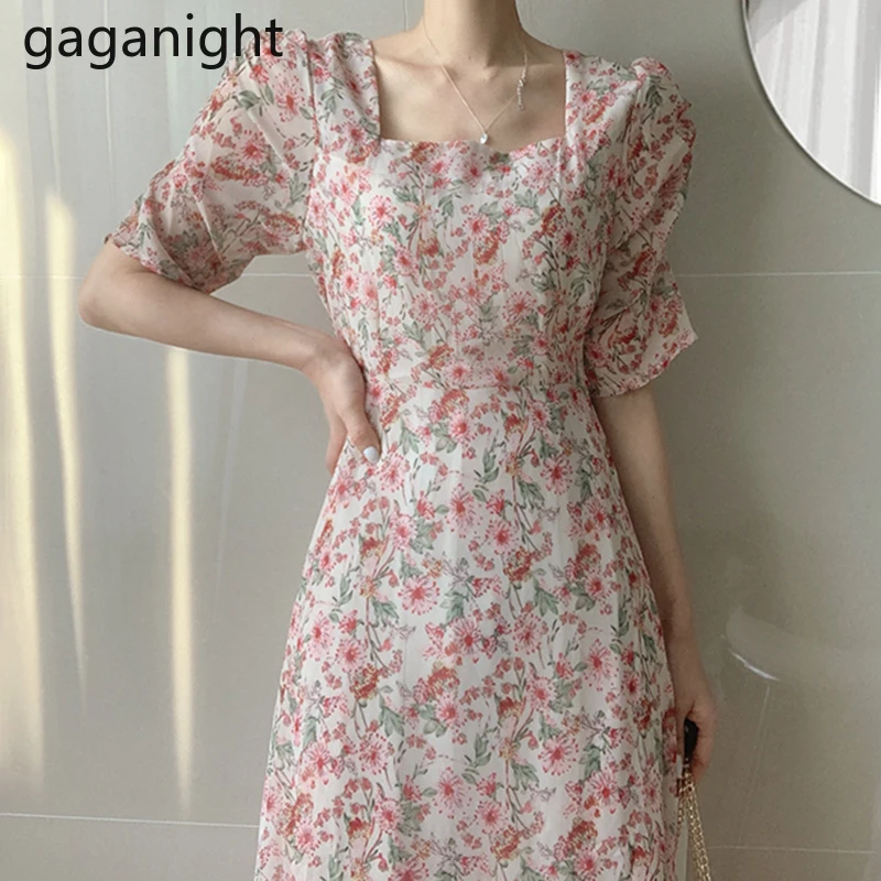 Женское платье макси Gaganight летнее с коротким рукавом и квадратным воротником