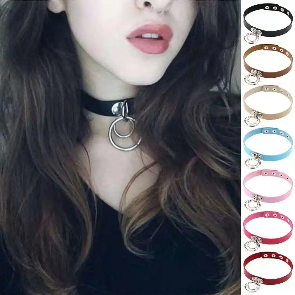 

2021 Punk PU Leather Round Circle Choker Necklace Body Birthday Party Gift chocker Jewelry