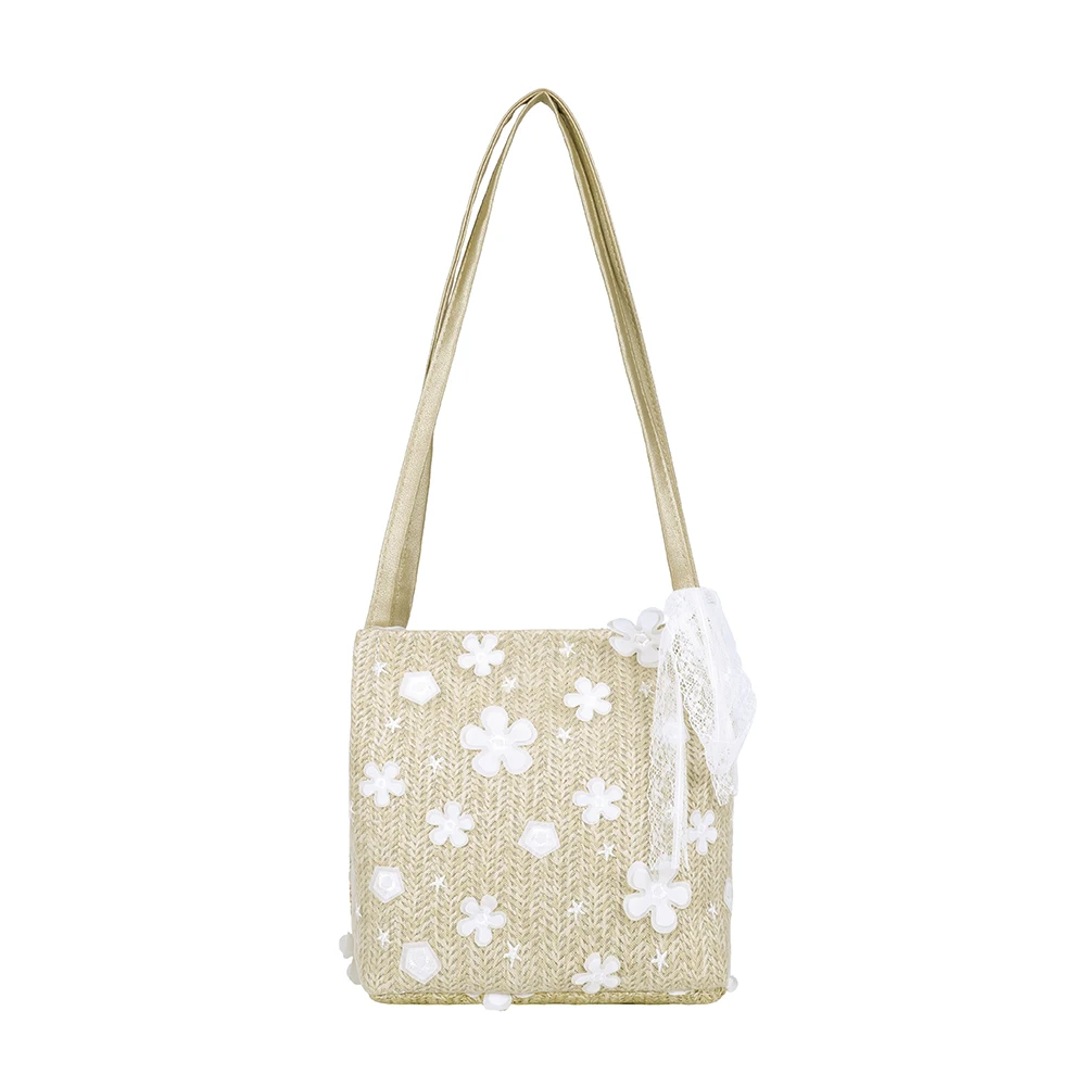 

Women bag Straw Woven Handbag Female Lace Flowers Beach shoulder bag Classic new designer Leisure Shoulder Tote Bags