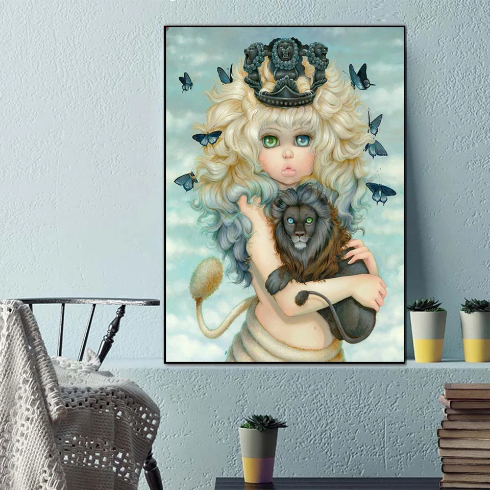 

5D DIY Diamond Painting Cartoon Girl And Lion Cross Stitch Kit Diamond Embroidery Animal Pictures Of Rhinestones Home Decor Gift