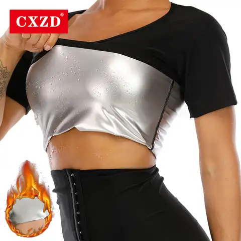 CXZD 2021 популярный женский тренажер талии похудение футболки топы термо тренировки формирователь тела потоотделение сауна короткий рукав фи...