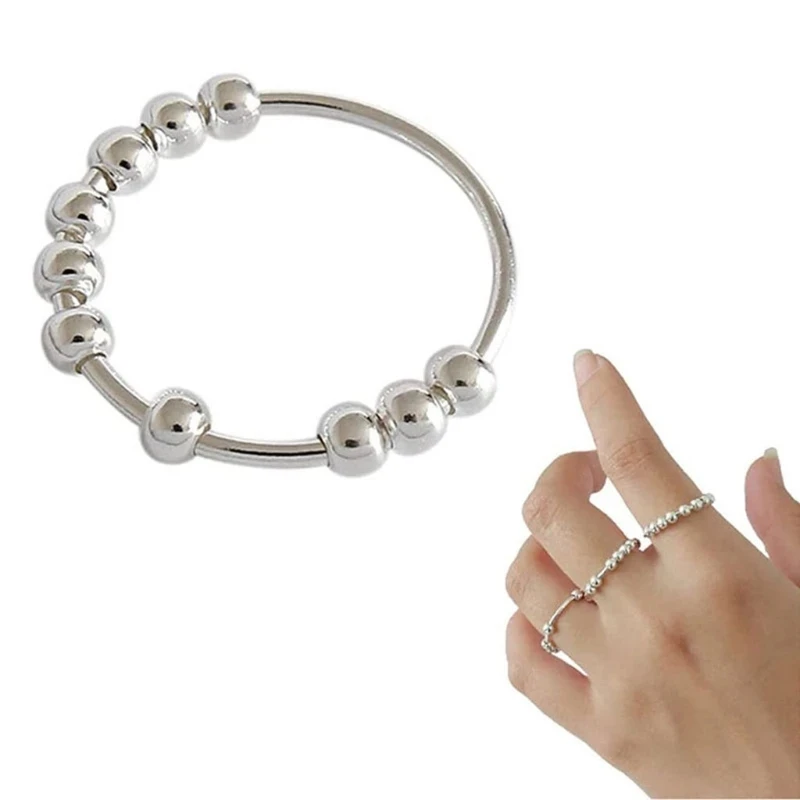 

Fashion Lady's Steel Ball Rotating Ring Creative Beaded Anxiety Decompression Spiral Rotating Ring Jewelry New