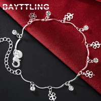 bayttling aaa zircon silver color 8 inch four leaf clover pendant bracelet for woman luxury christmas party jewelry gift