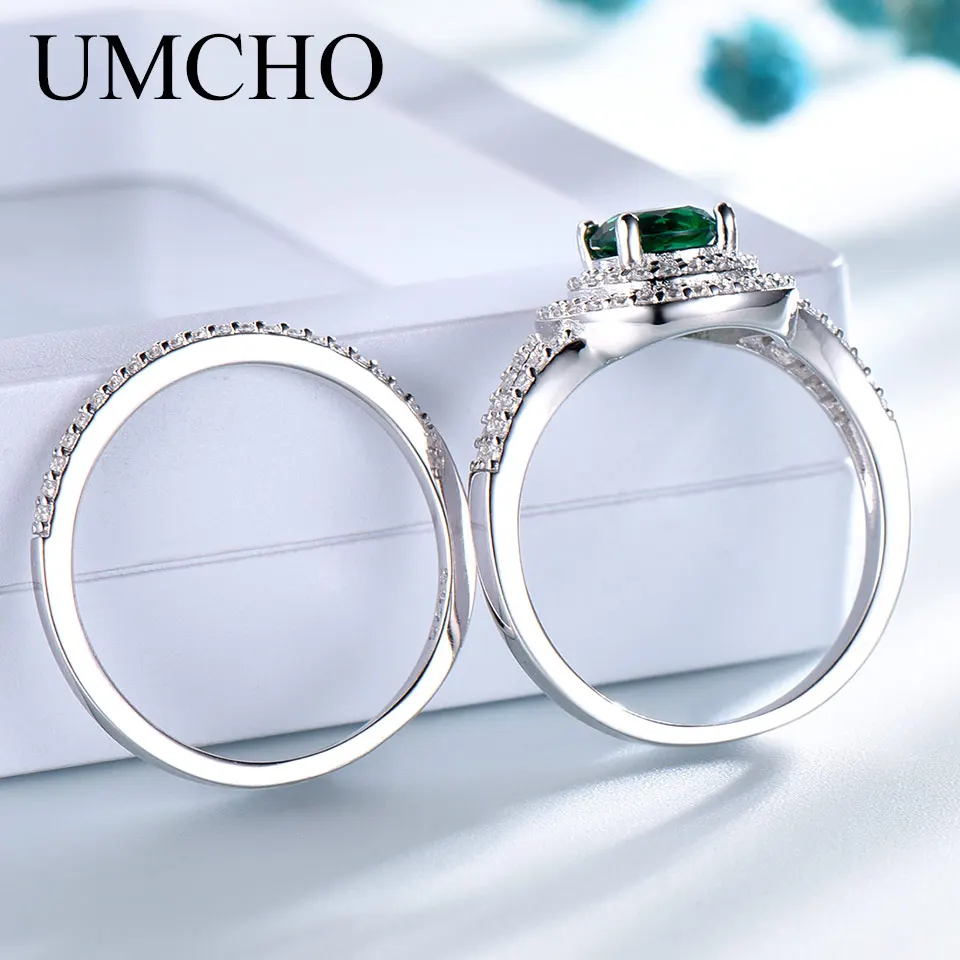 UMCHO роскошный нано Изумрудный камень для родившихся в мае двойные кольца из