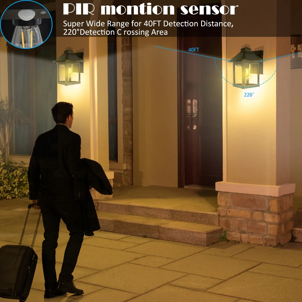 Comprare Luci A Lanterna A Parete Solare Con Sensore Di Movimento, Illuminazione Esterna Bianca Calda A 3 Modalità Impermeabile Per Garage, Giardino, Cortile, Patio