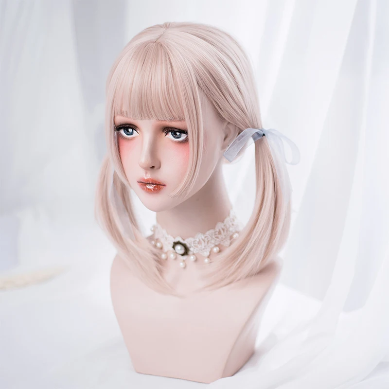 

Ailiade Short Straight Hair With Bangs Bob Cosplay Wig Lolita Wig Natural Black Light Pink Blonde Color Synthetic Wigs For Women