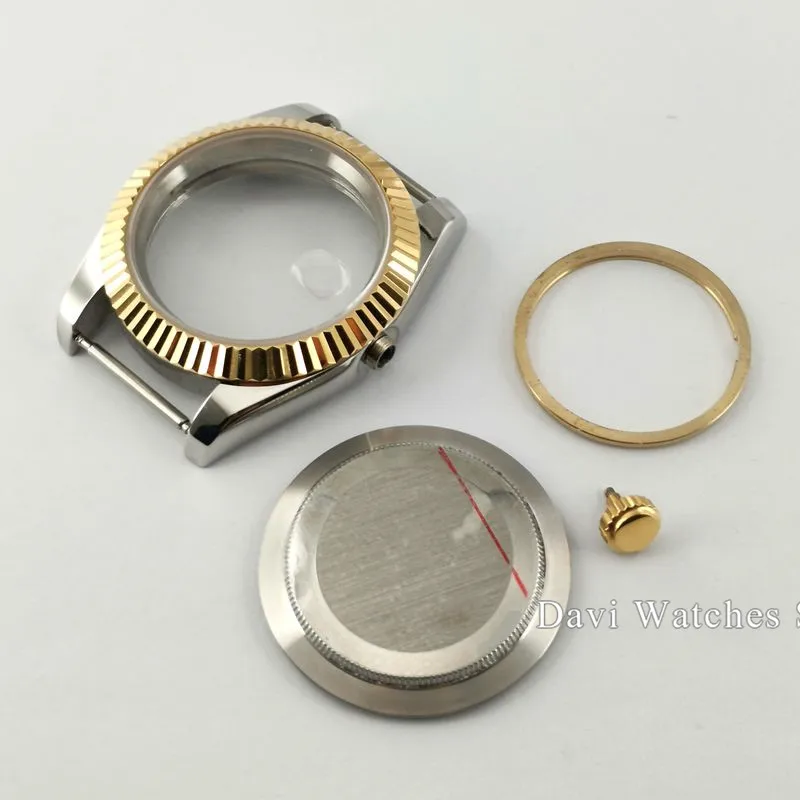 Bliger Watch Case 39mm sapphire glass Silver gold plated Parts fit ETA 2836 DG2813 3804 Miyota 8215 821A | Наручные часы