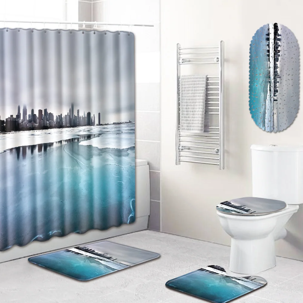 

Shower Curtain Bathroom Non-Slip Mat Five-Piece Bathroom Toilet Carpet Shower Mat bathroom rugs and mat set bath mats bathroom