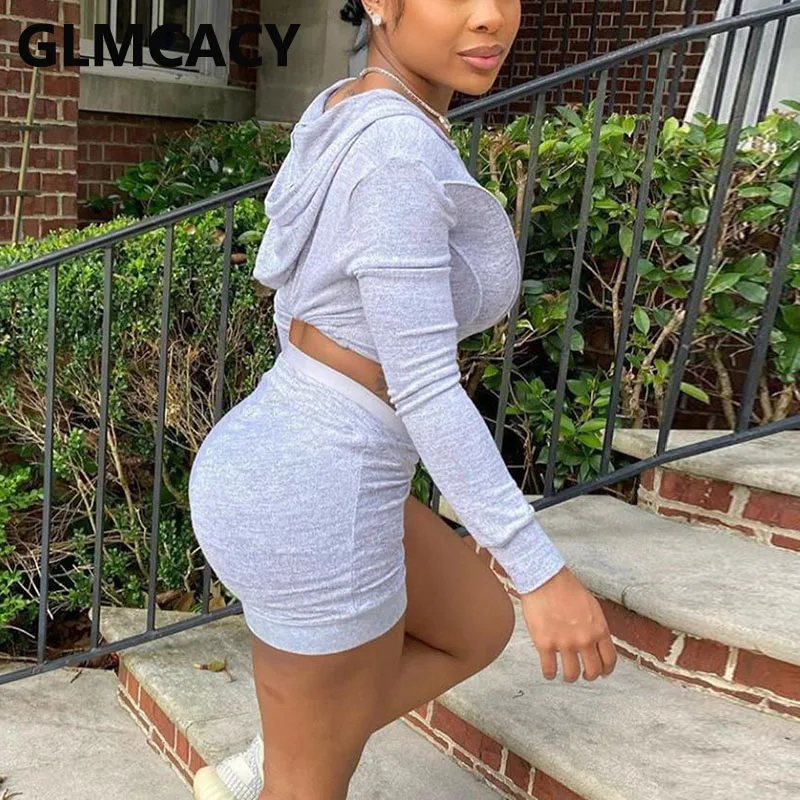 

Women Casual Two Piece Tracksuits Solid Zip Up Corset Hoodies and Bodycon Shorts Set Sexy Suits