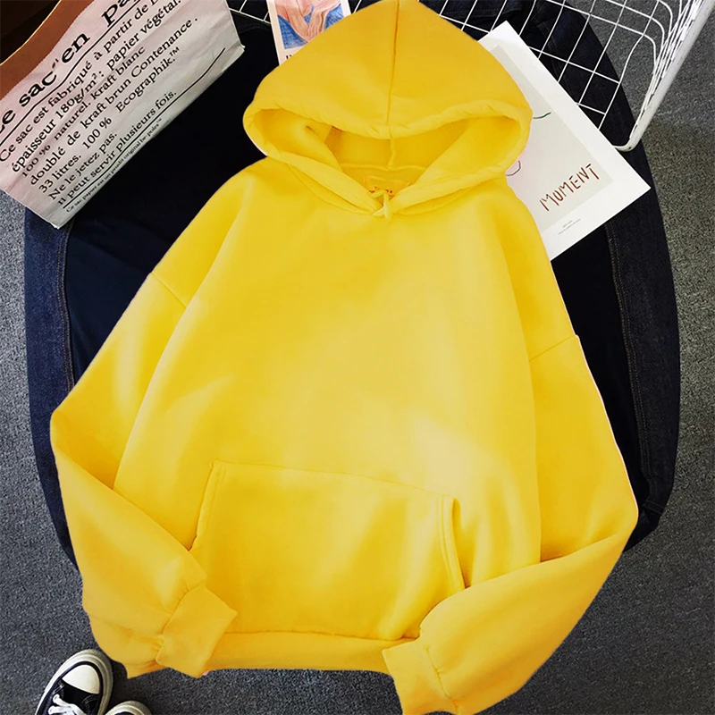 CDJLFH Solid Color Women Fleece Hoodies Sweatshirts Winter Fashion Casual Jumper Kawaii Warm Pocket Loose Hooded Pullover Jacket