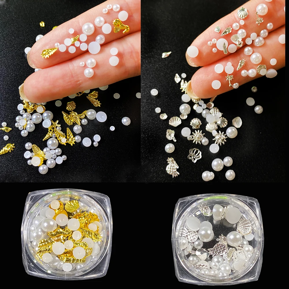 

YANRUO 1 BottleTiny Circle Bead Decoration Golden Silver Color Pearl Series 3D Nail Art Caviar DIY Accessories Manicure Tool
