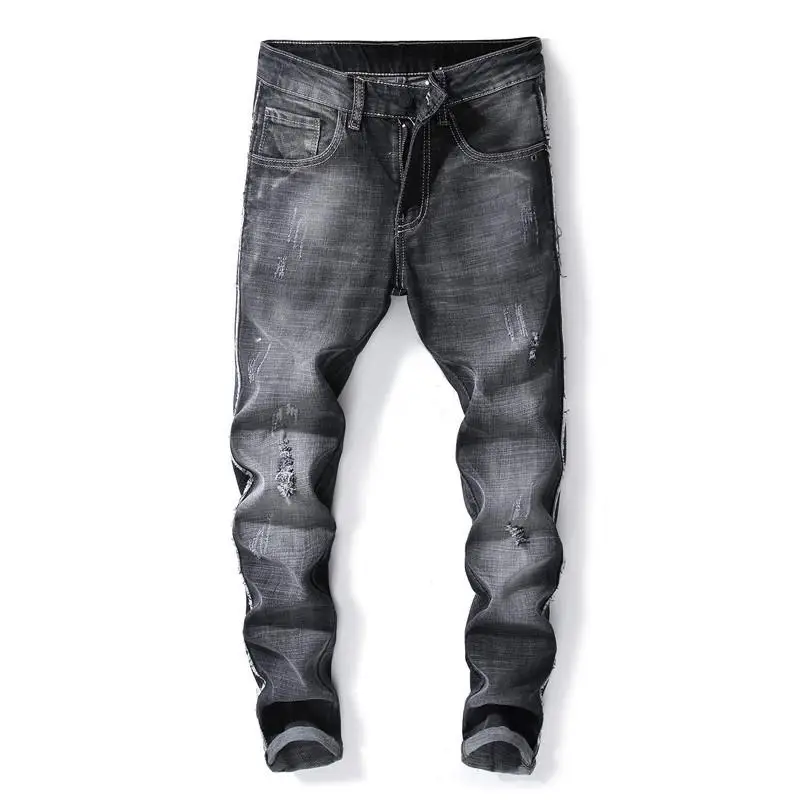 

New Arrivals Men's Jeans Ripped Slim Fit Straight Denim Pants Embroidery Trousers