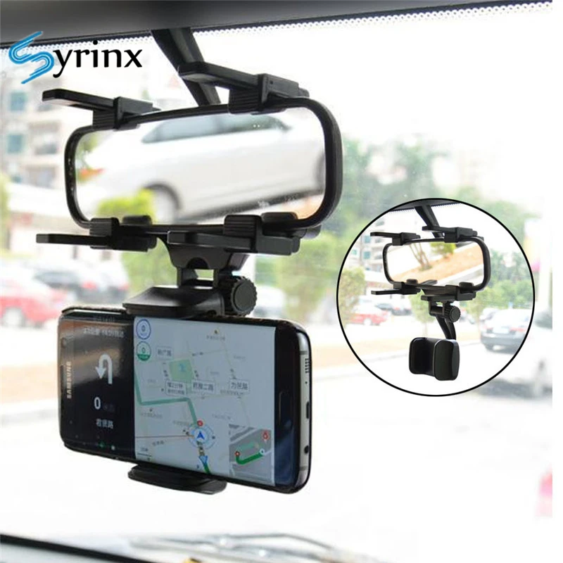 

Syrinx Car Rearview Mirror Phone Holder Mount Stand for IPhone XS X Xr Xiaomi Samsung Adjustable Smartphone Bracket Cell Support