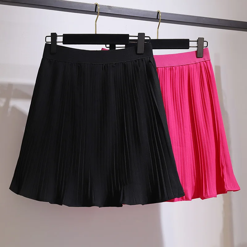 

Юбка женская однотонная Плиссированная, модная Милая Мини-юбка с эластичным поясом, в Корейском стиле, цвет черный/розовый