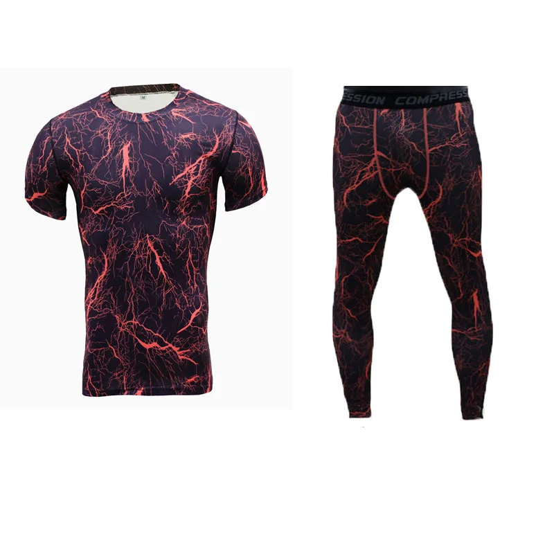 Мужская компрессионная рубашка брюки бодибилдинг шорты с коротким рукавом